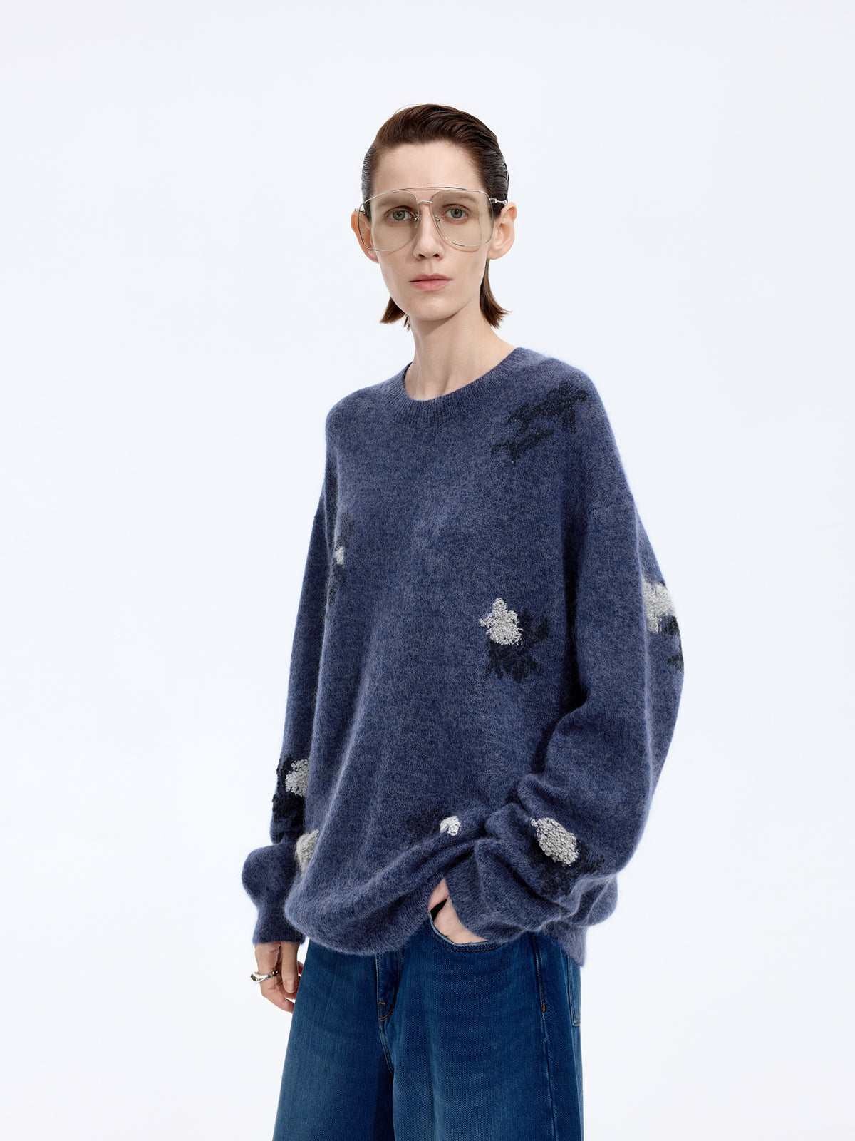 Sweater / JNBY Mohair Blend Oversized Floral Jacquard Pullover