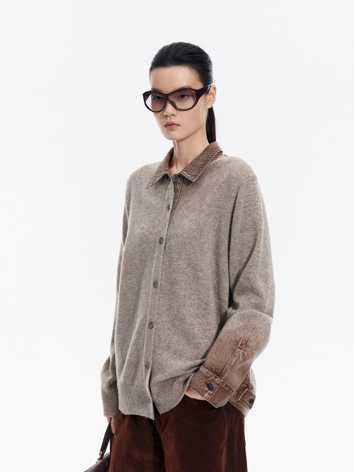 Cardigan / JNBY Wool Yak Blend Denim Patchwork