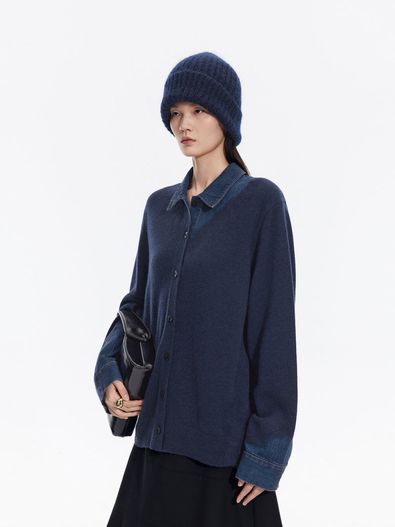 Cardigan / JNBY Wool Yak Blend Denim Patchwork