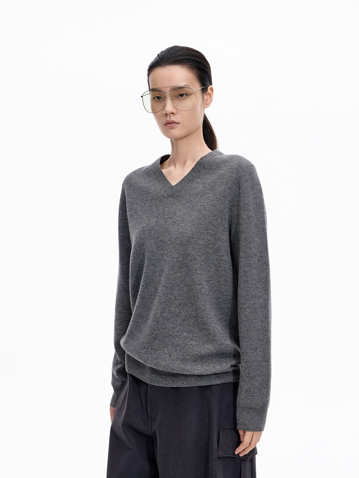 Sweater / JNBY Wool Jacquard V-Neck Pullover