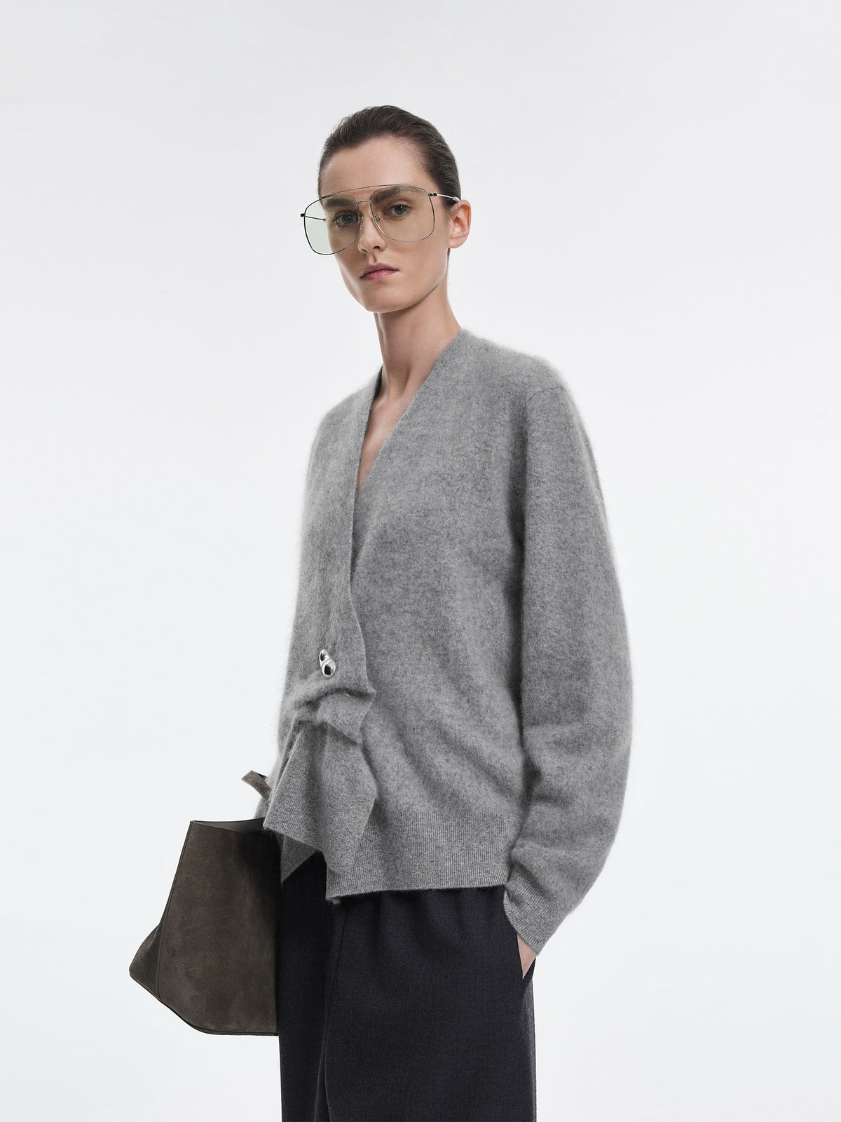 Cardigan / JNBY 100% Wool V-Neck Cropped Sweater