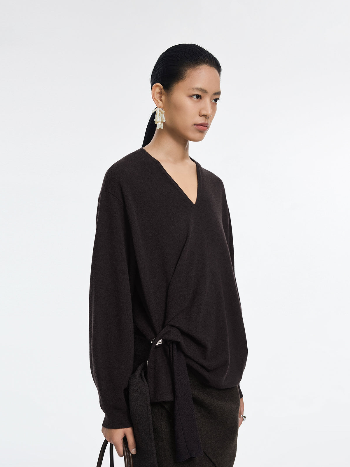Sweater / JNBY 100% Merino Wool V-Neck Oversized Pullover