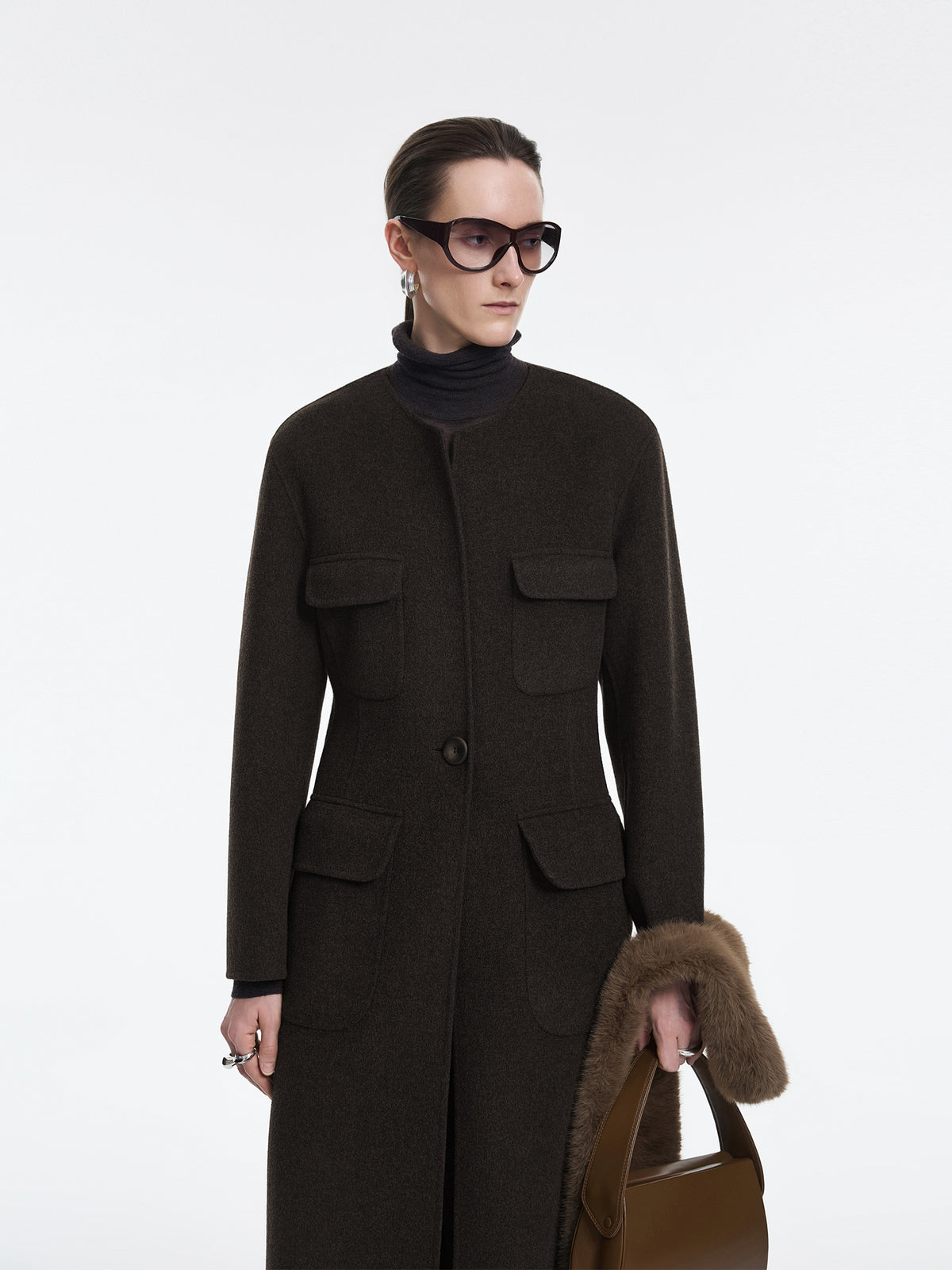 Coat / JNBY Wool Blend Double-Faced X-Line Long Coat