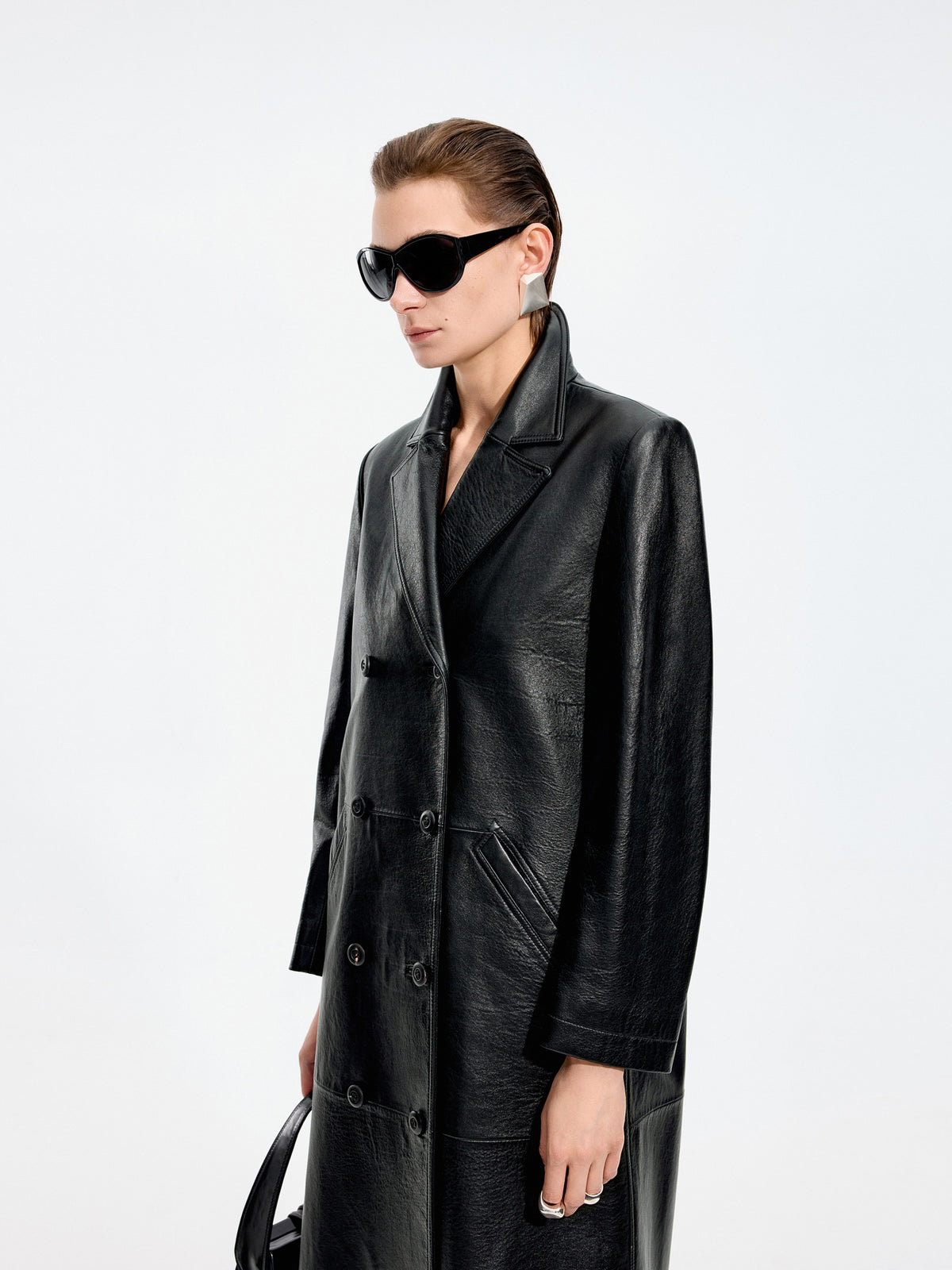 Coat / JNBY Long Double-Breasted Sheepskin Leather Jacket