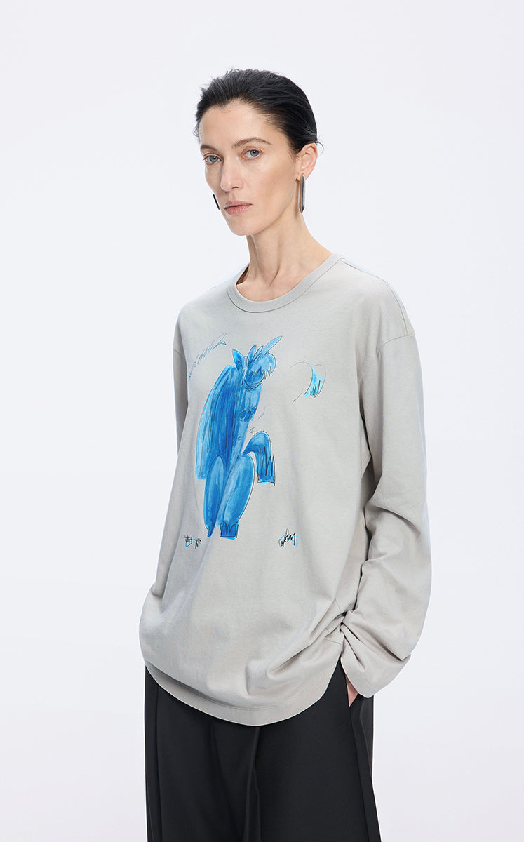 T-Shirt / JNBY Graphic Cotton Long Sleeve Tee