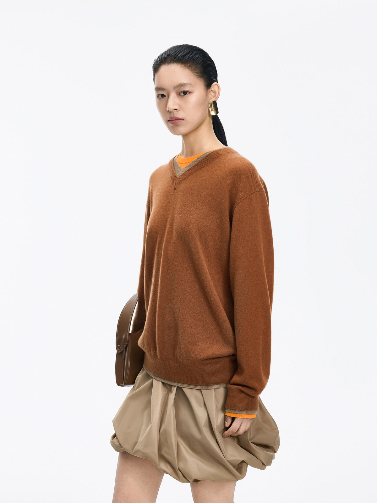 Sweater / JNBY Merino Wool Cashmere Blend V-Neck Pullover