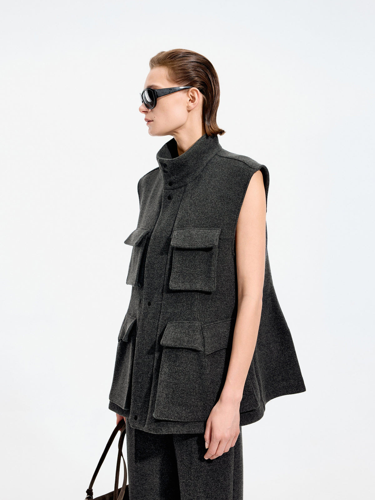 Vest / JNBY Wool Melton Stand Collar Sleeveless Vest