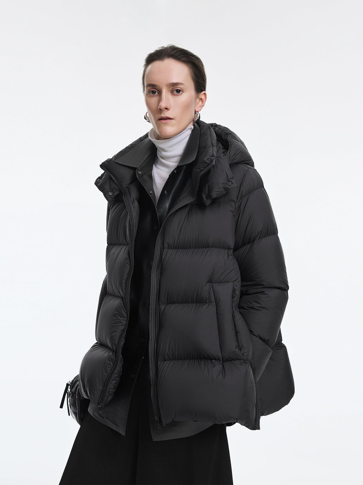 Coat / JNBY A-Line Down Puffer Jacket with Detachable Hood