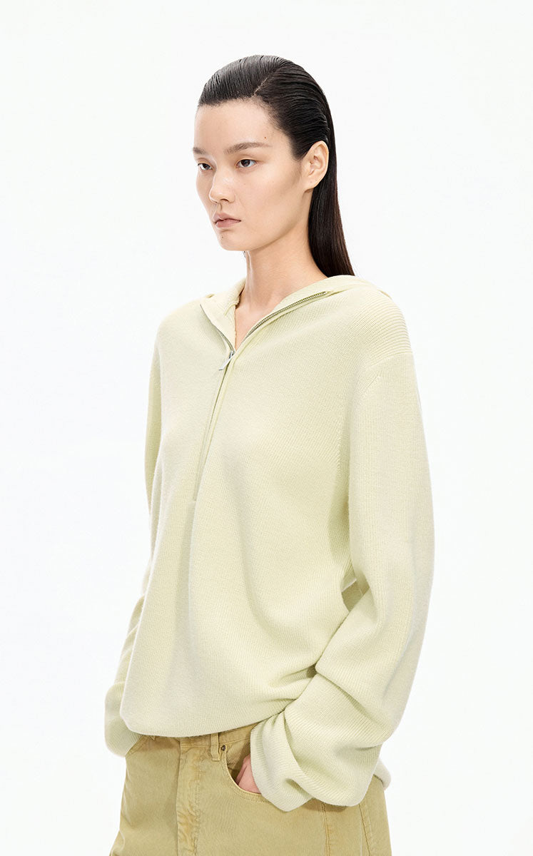 Sweater / JNBY Loose Quarter-Zip Wool Hoodie