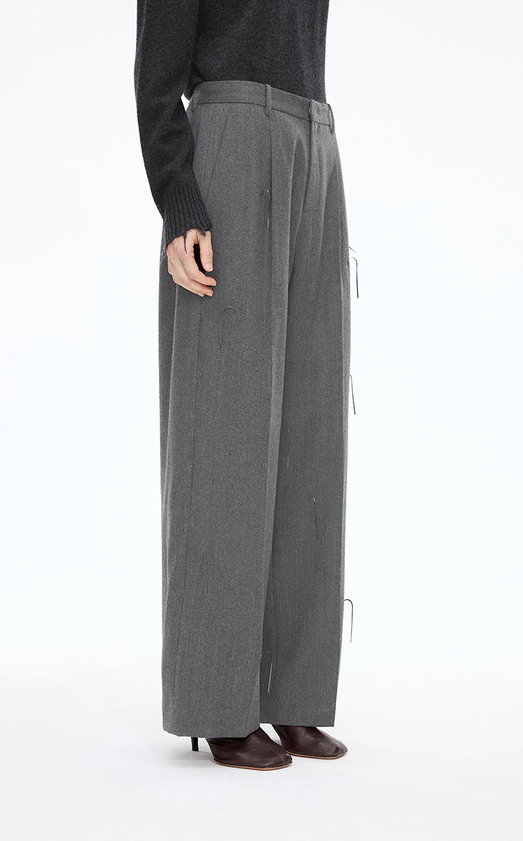 Pants / JNBY Ruched Waist Fringe Wide-Leg Pants