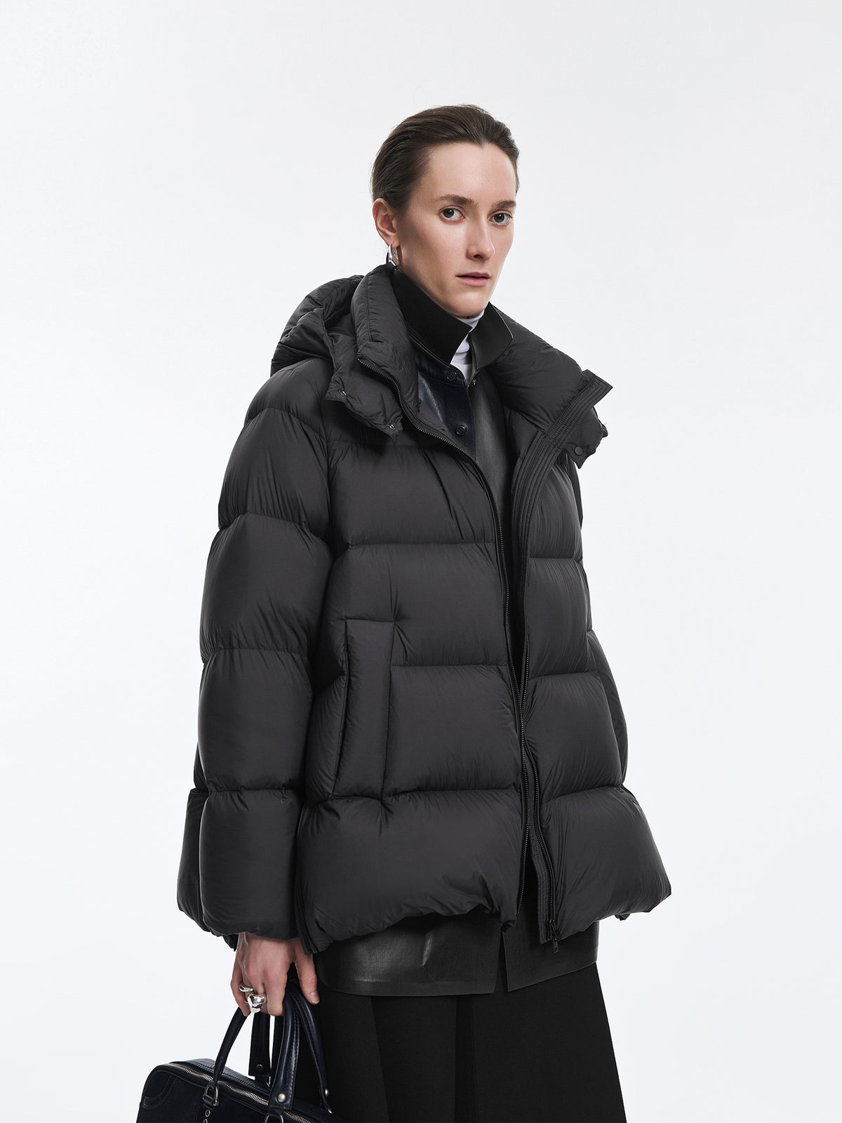 Coat / JNBY A-Line Down Puffer Jacket with Detachable Hood