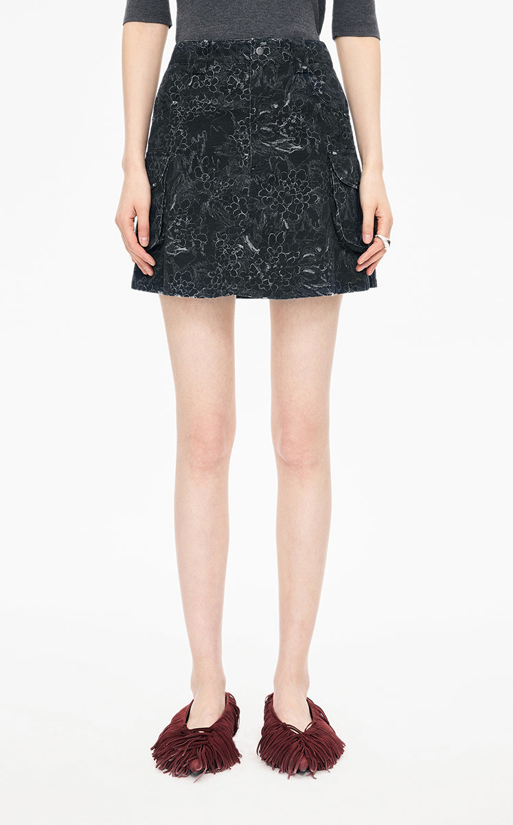 Skirt / JNBY Colored Pencil Floral A-Line Mini Skirt Black