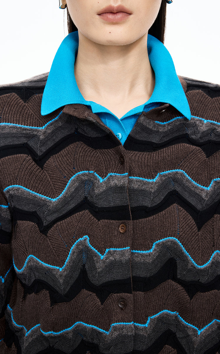 Sweater / JNBY Colorblock Wool-Blend Short Cardigan