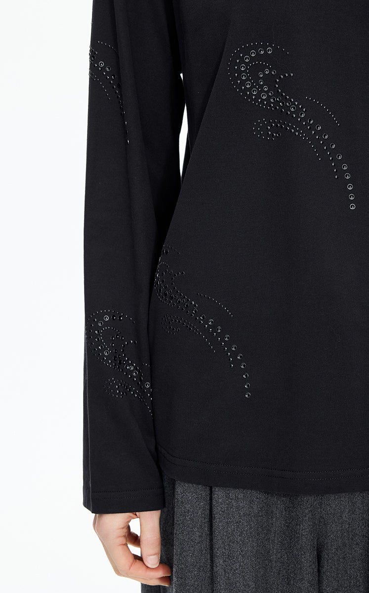T-Shirt / JNBY Ripple Crystal Cotton Long-Sleeve Tee