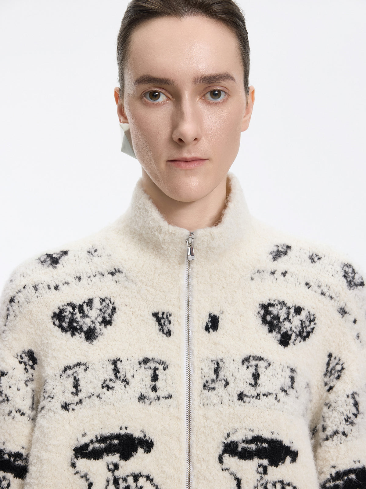 Cardigan / JNBY Alpaca Blend Jacquard Open Front Sweater