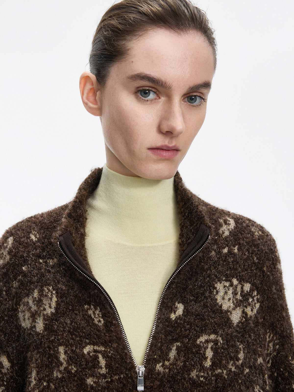 Cardigan / JNBY Alpaca Blend Jacquard Open Front Sweater