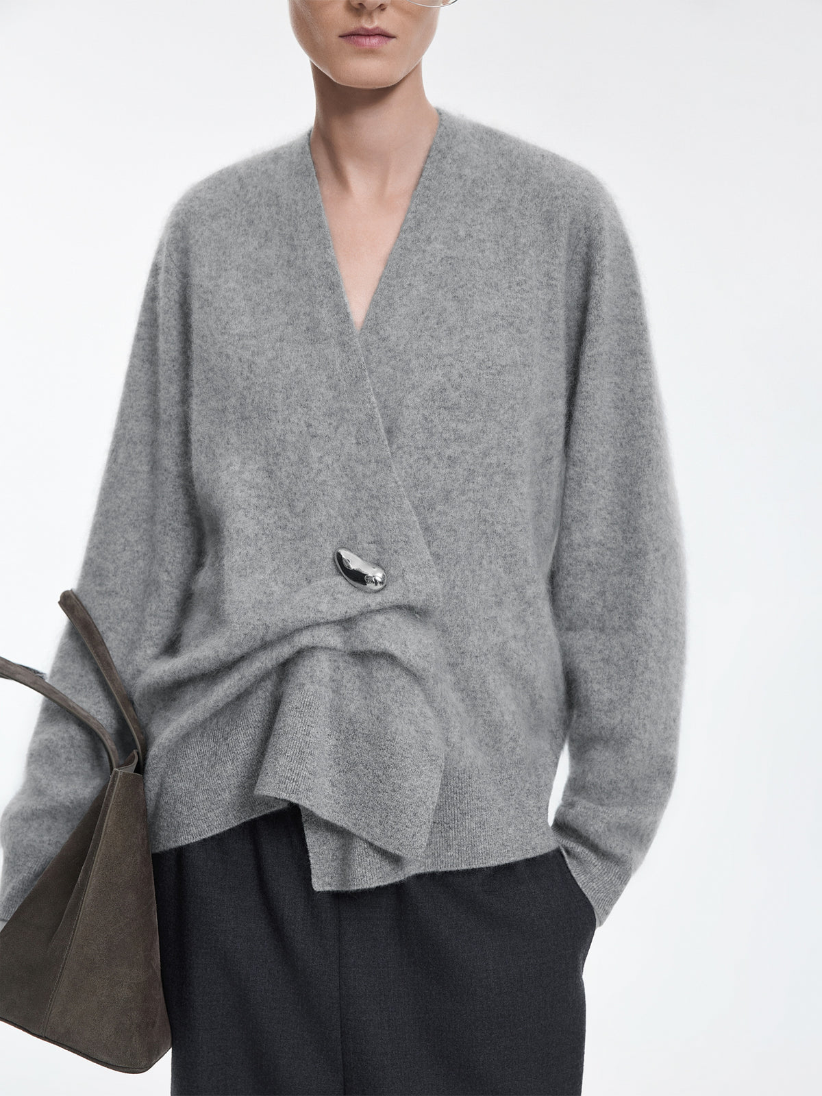 Cardigan / JNBY 100% Wool V-Neck Cropped Sweater