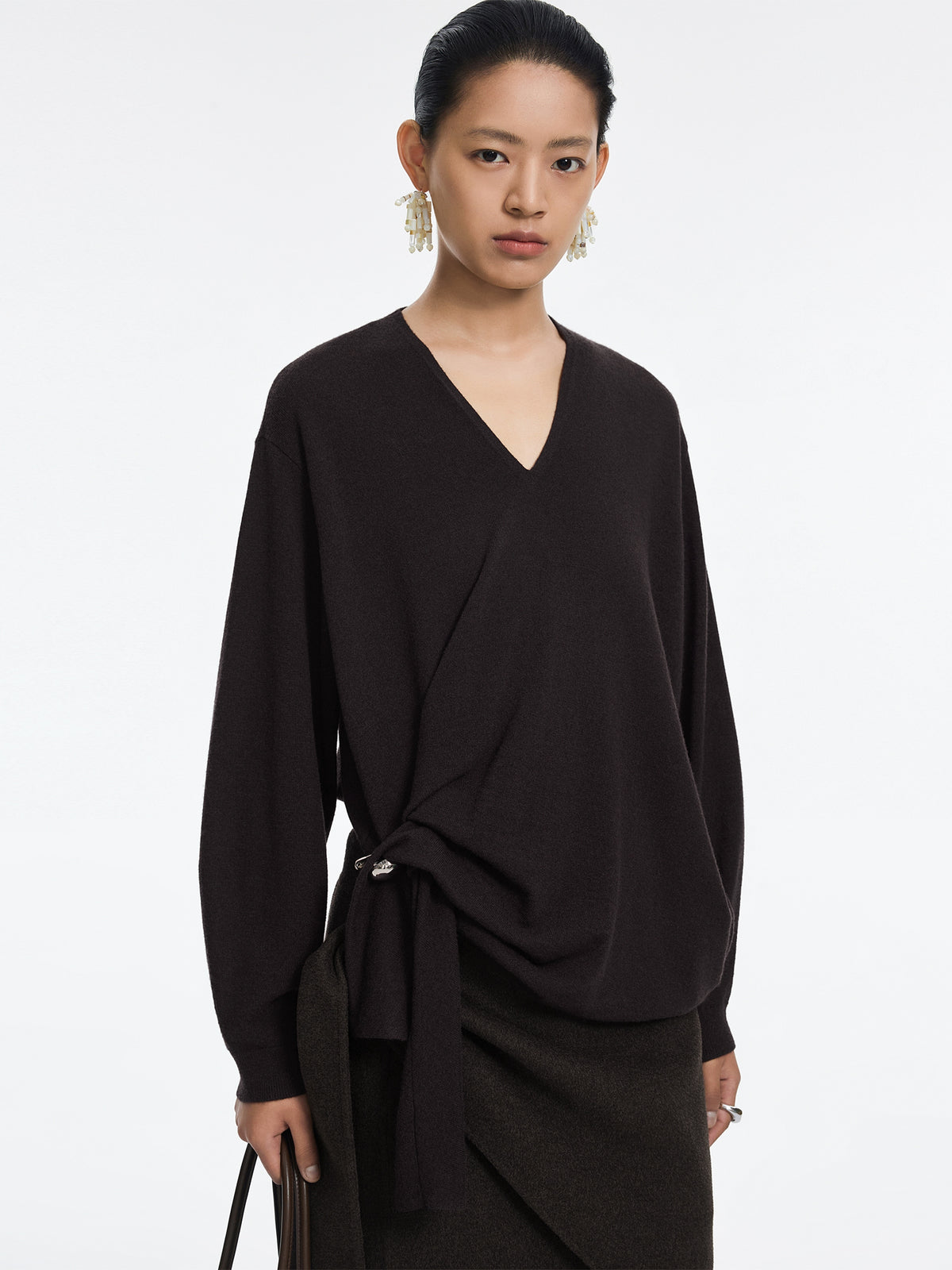 Sweater / JNBY 100% Merino Wool V-Neck Oversized Pullover