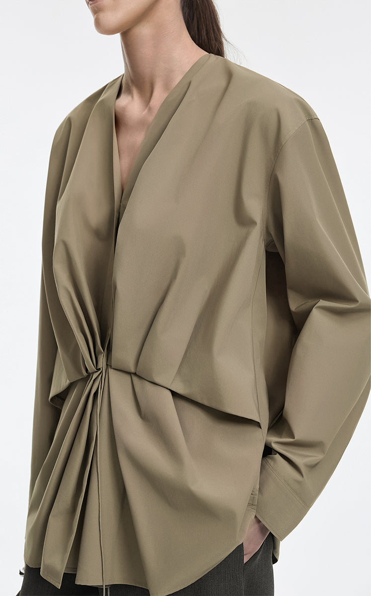 Shirt / JNBY Relaxed Fit Tie-Waist Long Sleeve Blouse