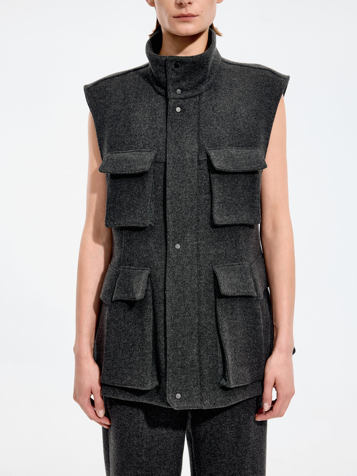 Vest / JNBY Wool Melton Stand Collar Sleeveless Vest