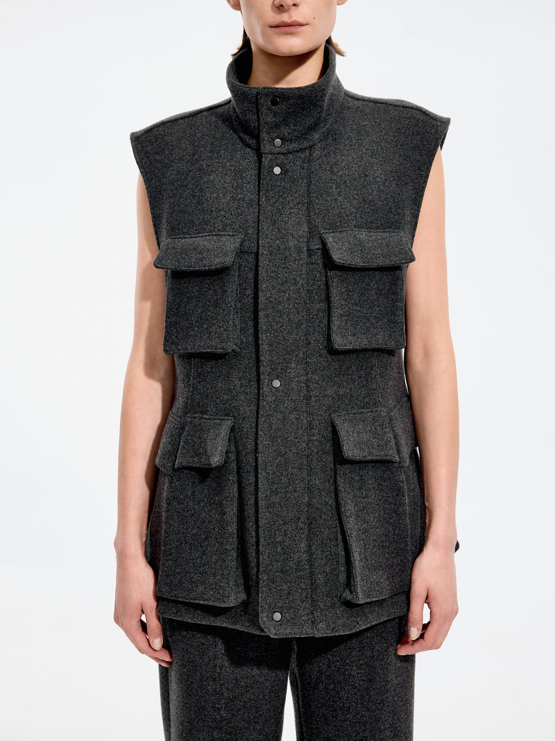 Vest / JNBY Wool Melton Stand Collar Sleeveless Vest