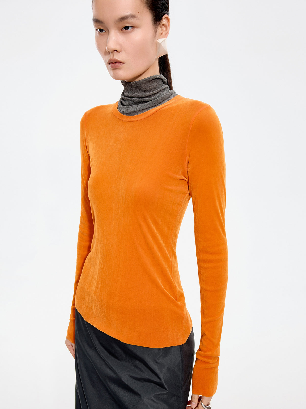 T-Shirt / JNBY Nylon Flocked Mesh Long Sleeve Top