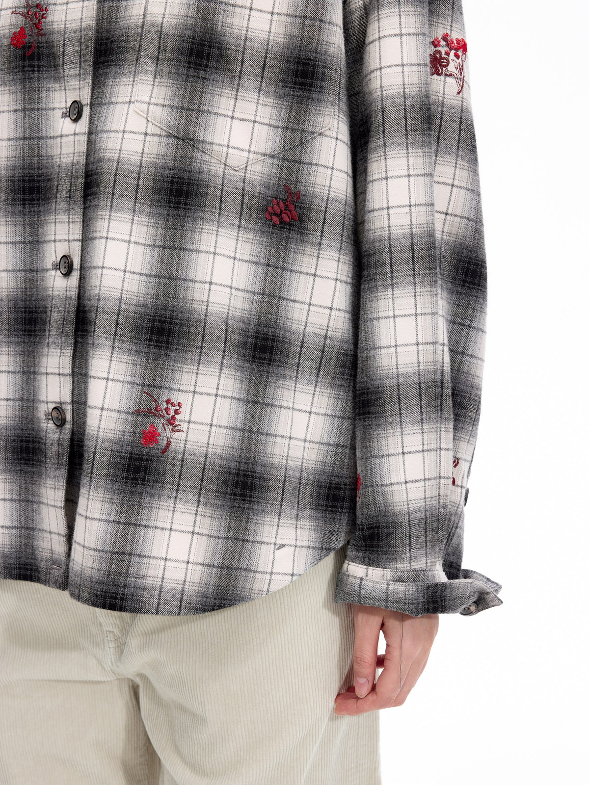 Shirt / JNBY Oversized Cotton Plaid Shirt with Embroidery