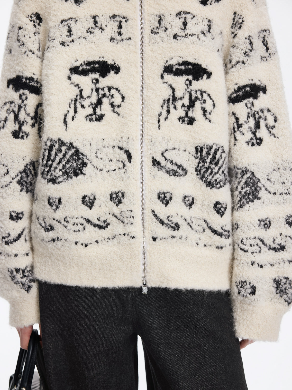 Cardigan / JNBY Alpaca Blend Jacquard Open Front Sweater