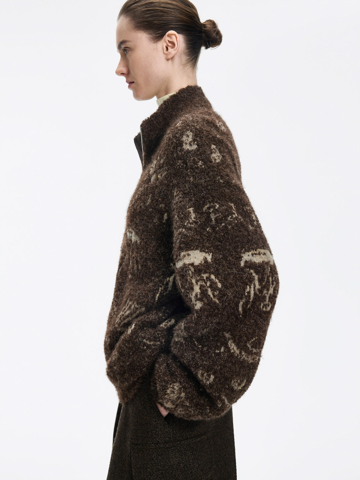 Cardigan / JNBY Alpaca Blend Jacquard Open Front Sweater