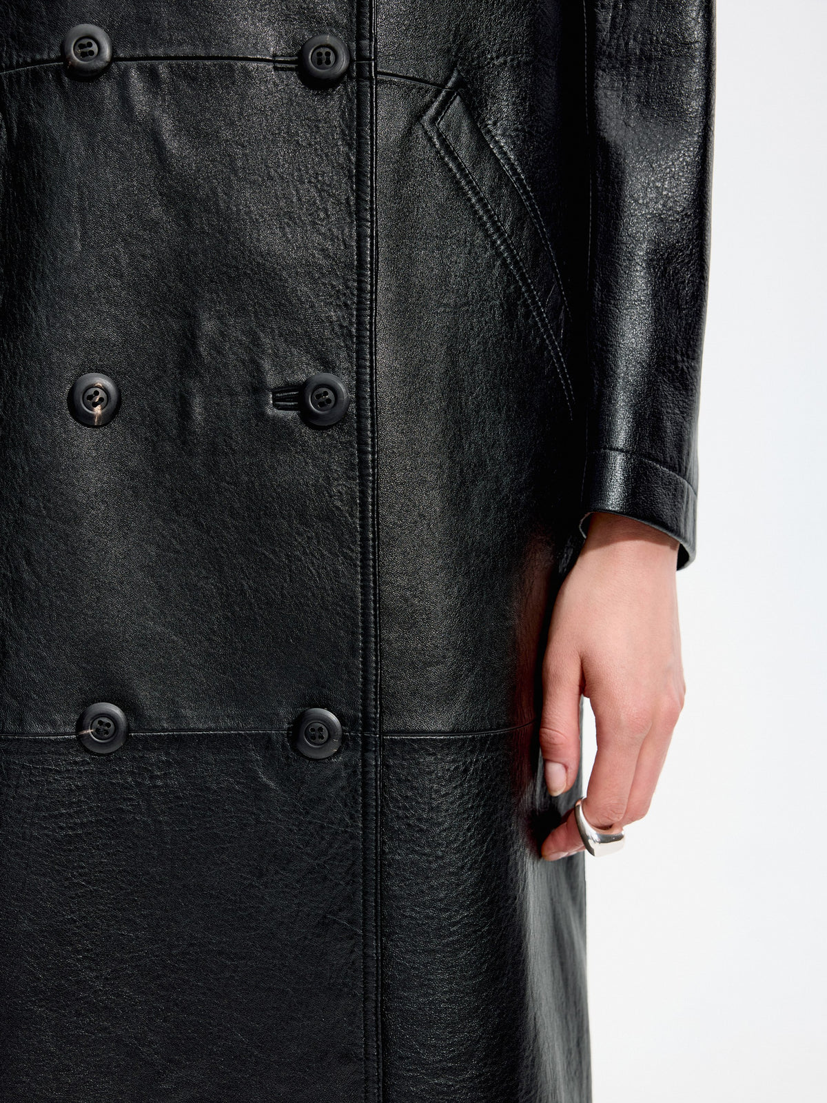 Coat / JNBY Long Double-Breasted Sheepskin Leather Jacket