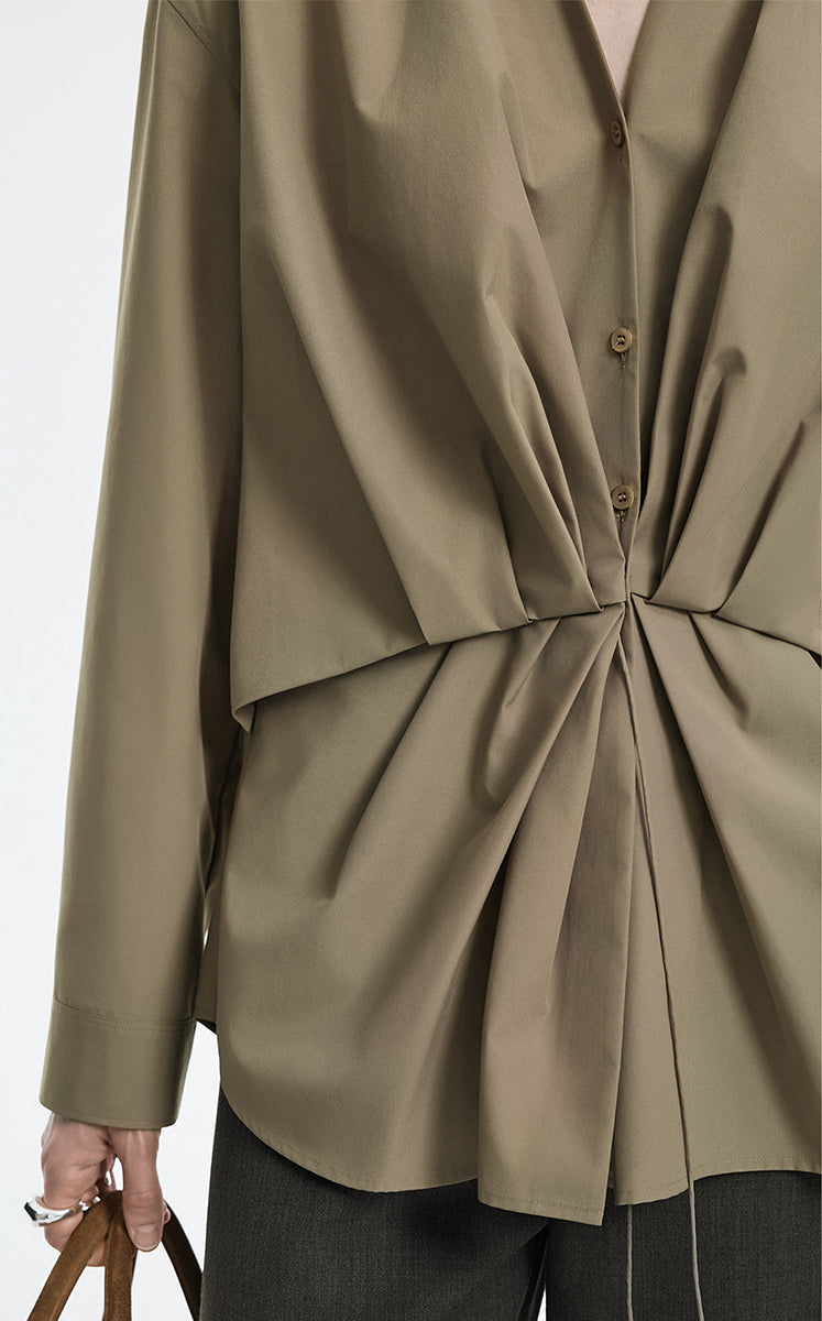 Shirt / JNBY Relaxed Fit Tie-Waist Long Sleeve Blouse