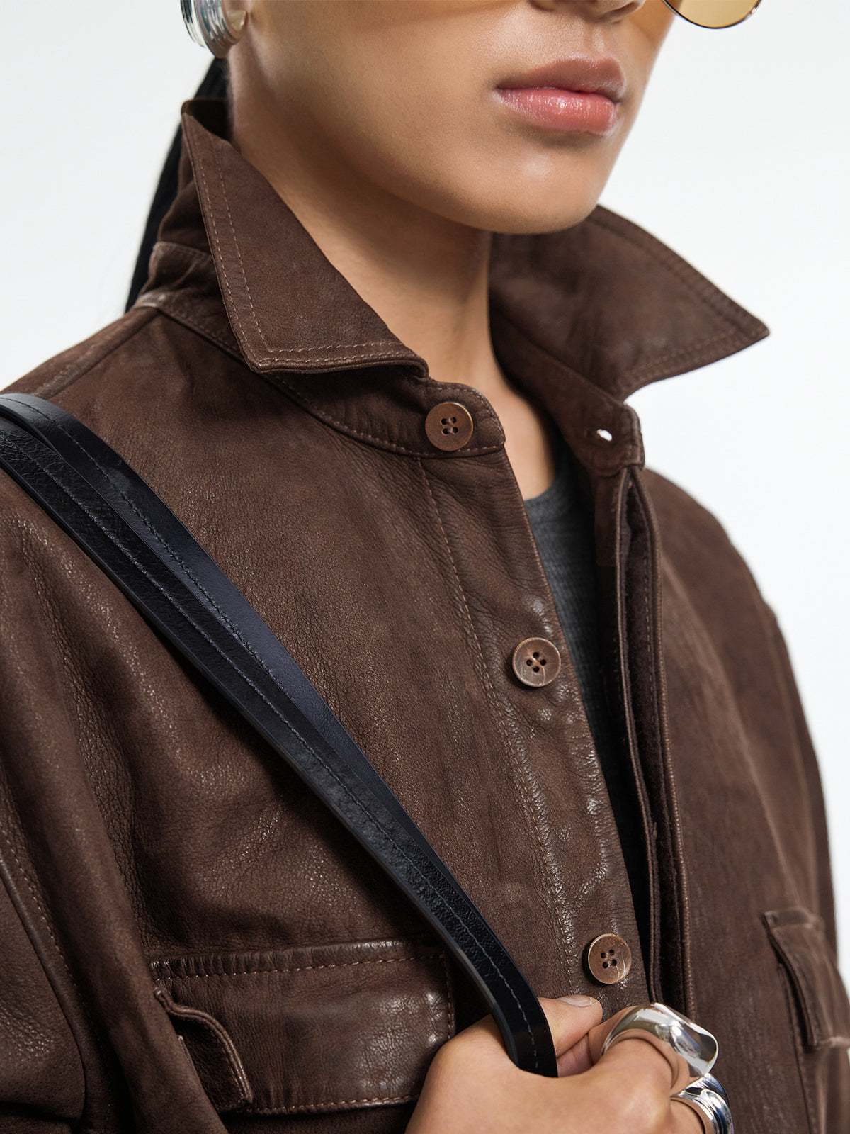 Jacket / JNBY Relaxed Fit Sheepskin Leather Jacket