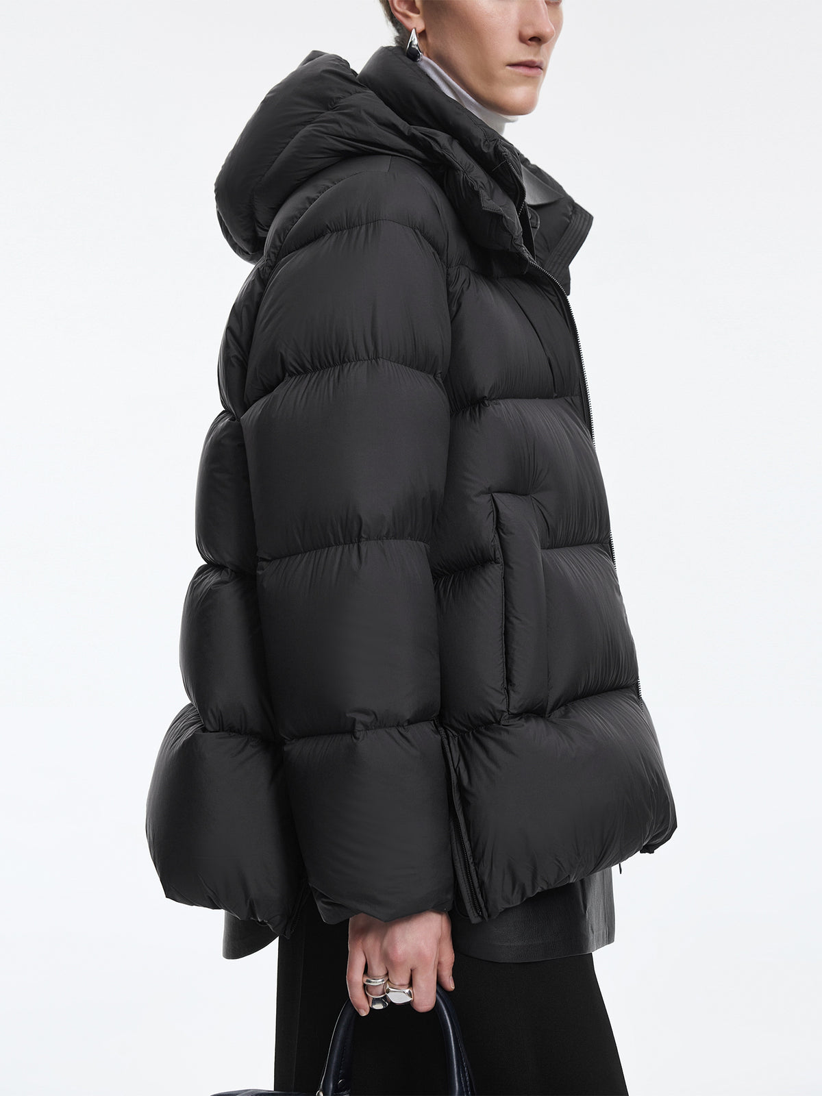 Coat / JNBY A-Line Down Puffer Jacket with Detachable Hood