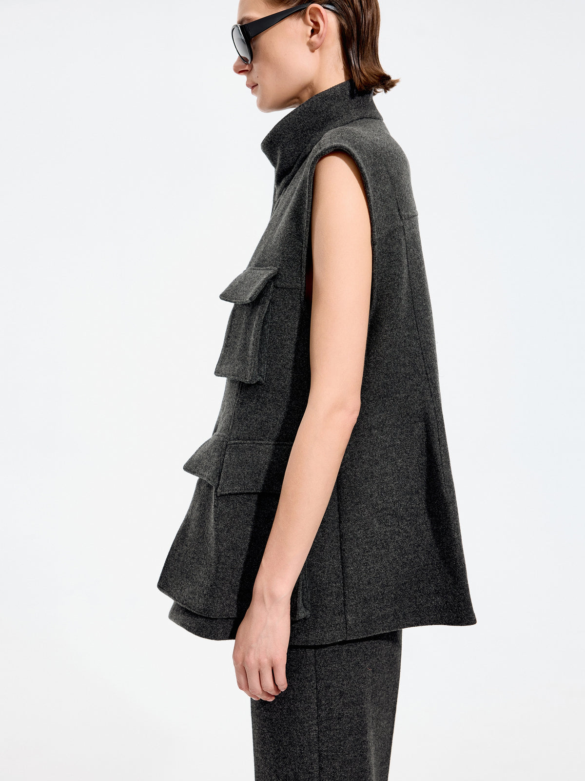 Vest / JNBY Wool Melton Stand Collar Sleeveless Vest