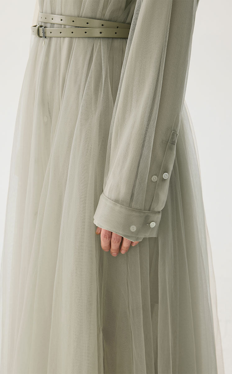 Dress / JNBY A-Line Mesh Long-Sleeve Dress-2-in-1 Design