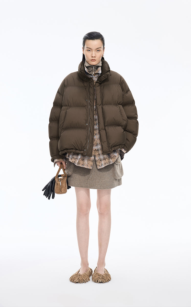 Down Coat / JNBY Oversized Jacquard Mid-Length Down Coat Dark Brown