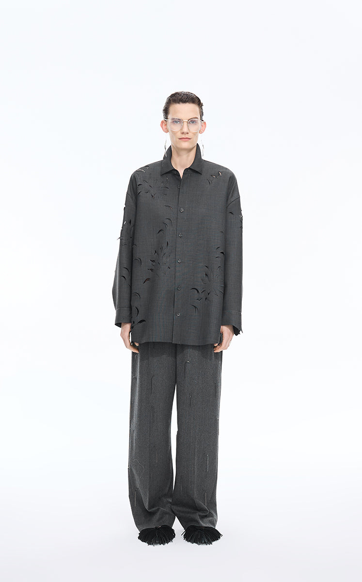Pants / JNBY Ruched Waist Fringe Wide-Leg Pants