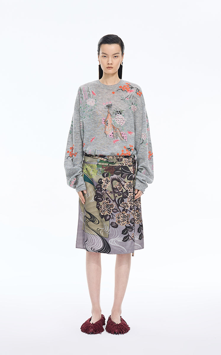 Sweater / JNBY Botanical Motif Mohair Blend Pullover grey