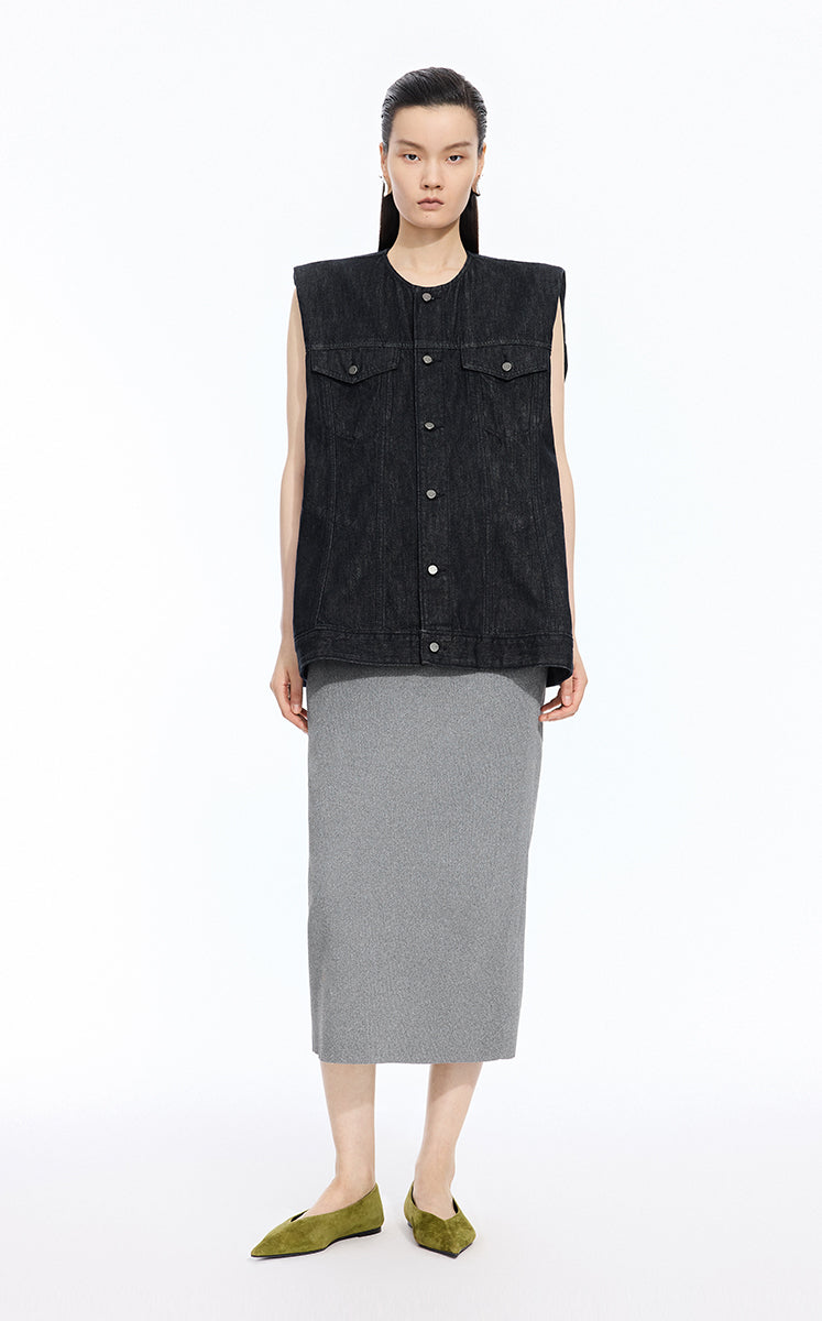 Vest / JNBY Oversized Cotton Drawstring Denim Vest