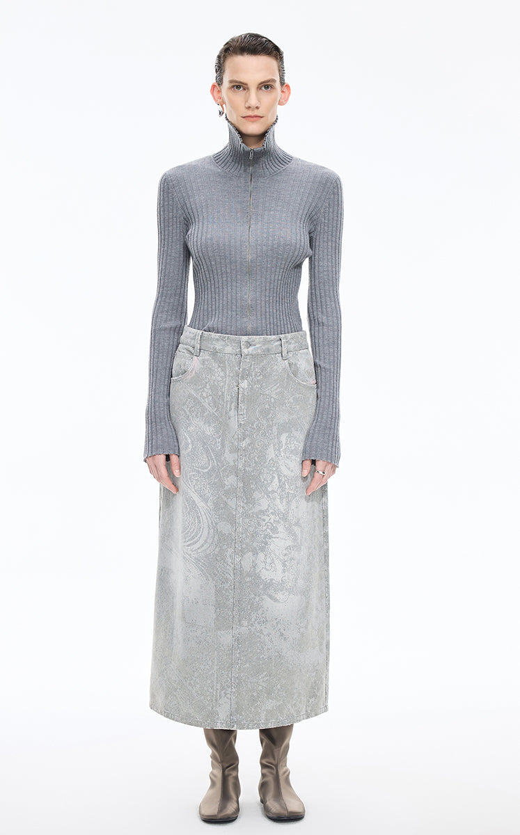 Skirt / JNBY A-Line Oriental Flocked Pattern Midi skirt Grey