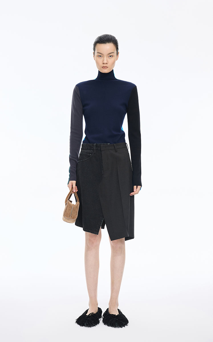 Skirt / JNBY A-line Irregular Cut Cotton Midi Skirt Black