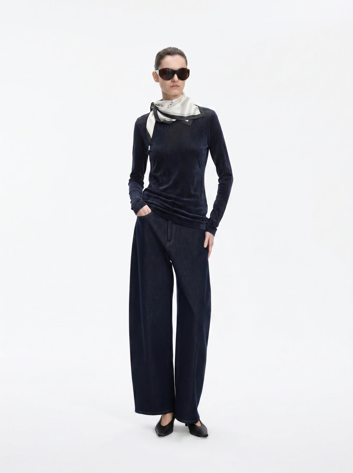 T-Shirt / JNBY Nylon Flocked Mesh Long Sleeve Top