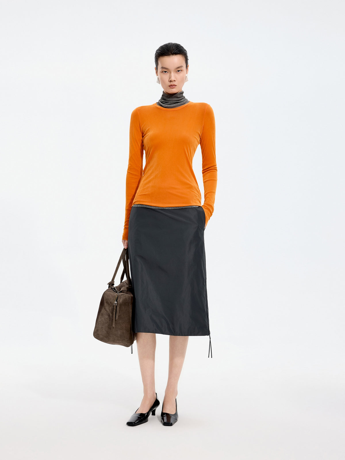 T-Shirt / JNBY Nylon Flocked Mesh Long Sleeve Top