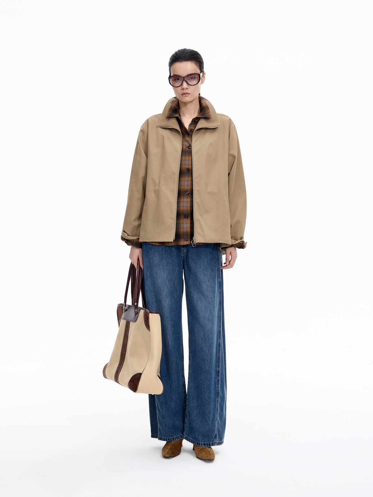 Shirt / JNBY Oversized Cotton Plaid Shirt with Embroidery