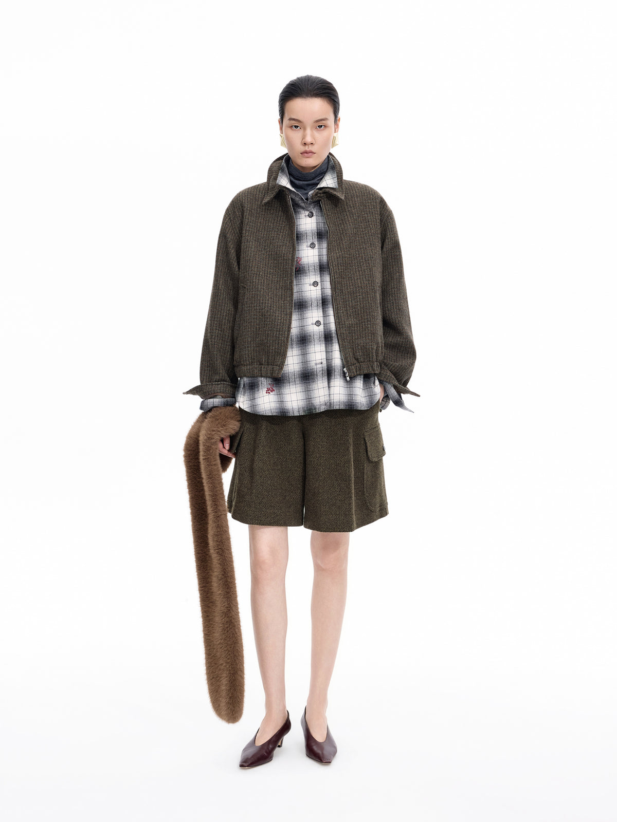 Shirt / JNBY Oversized Cotton Plaid Shirt with Embroidery