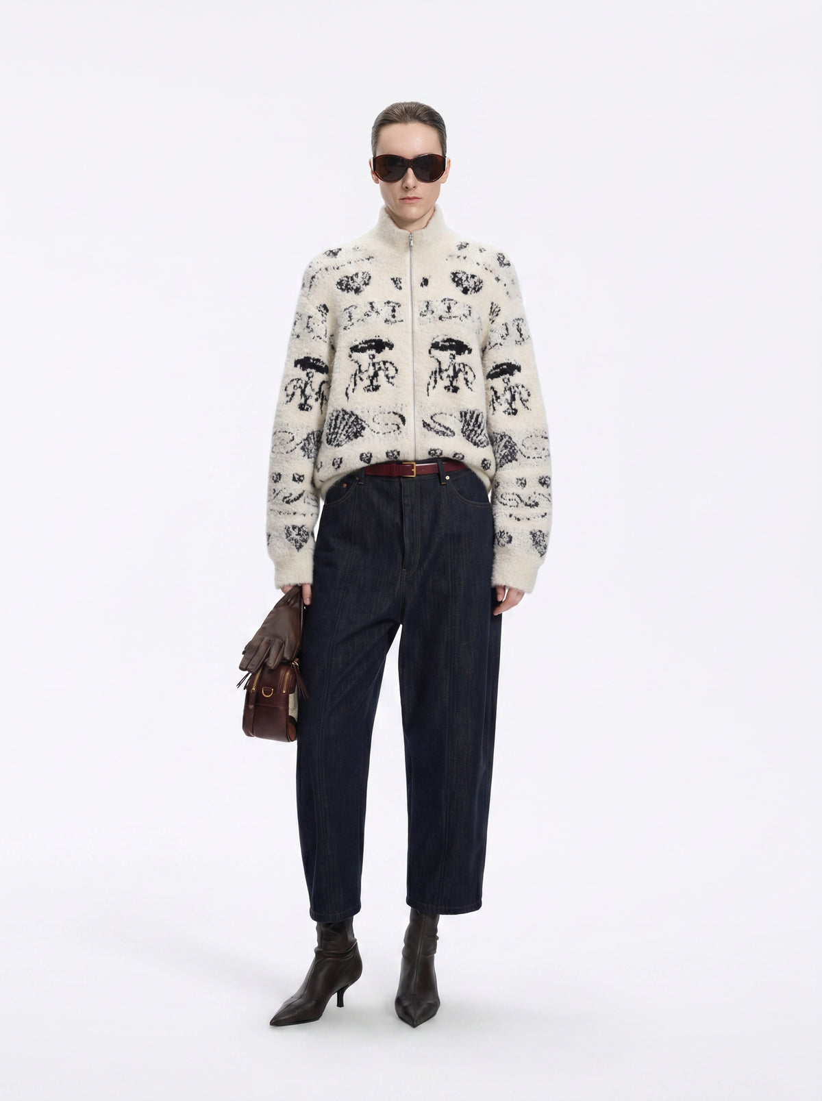 Cardigan / JNBY Alpaca Blend Jacquard Open Front Sweater