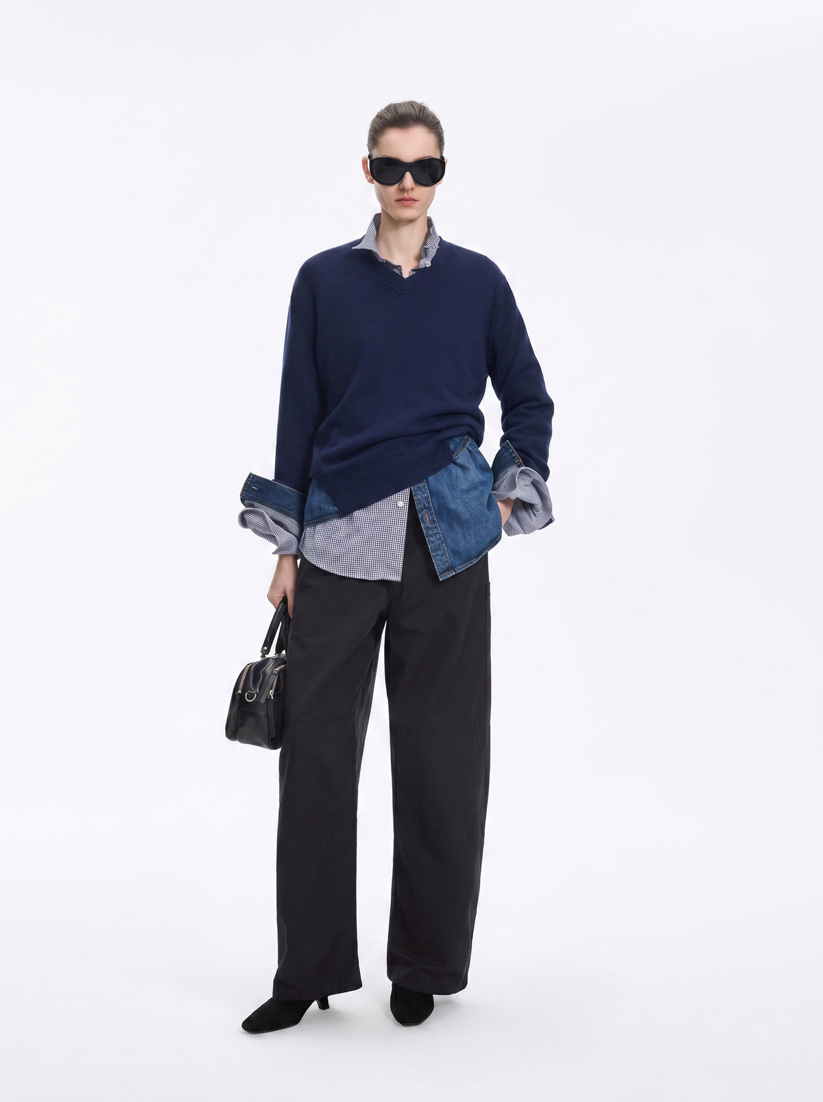 Sweater / JNBY Wool Yak Blend V-Neck Patchwork Pullover