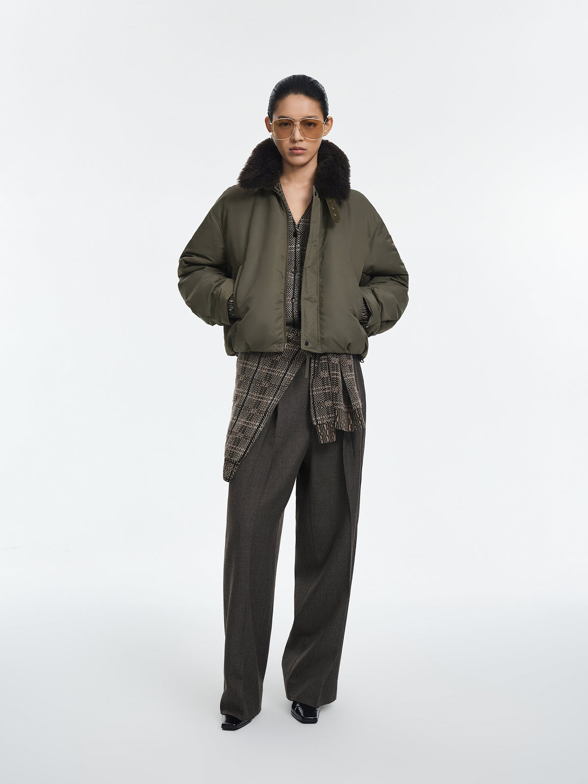 Cardigan / JNBY 100% Merino Wool Oversized Plaid Knit
