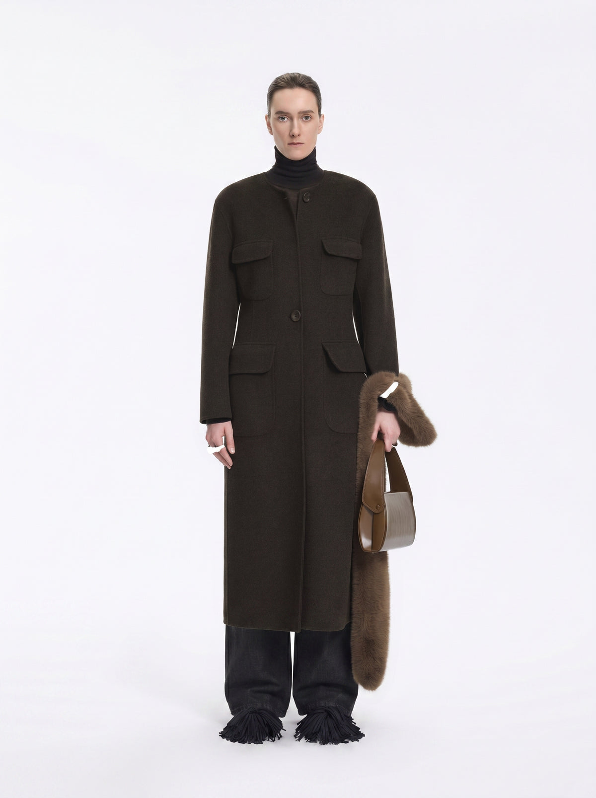 Coat / JNBY Wool Blend Double-Faced X-Line Long Coat