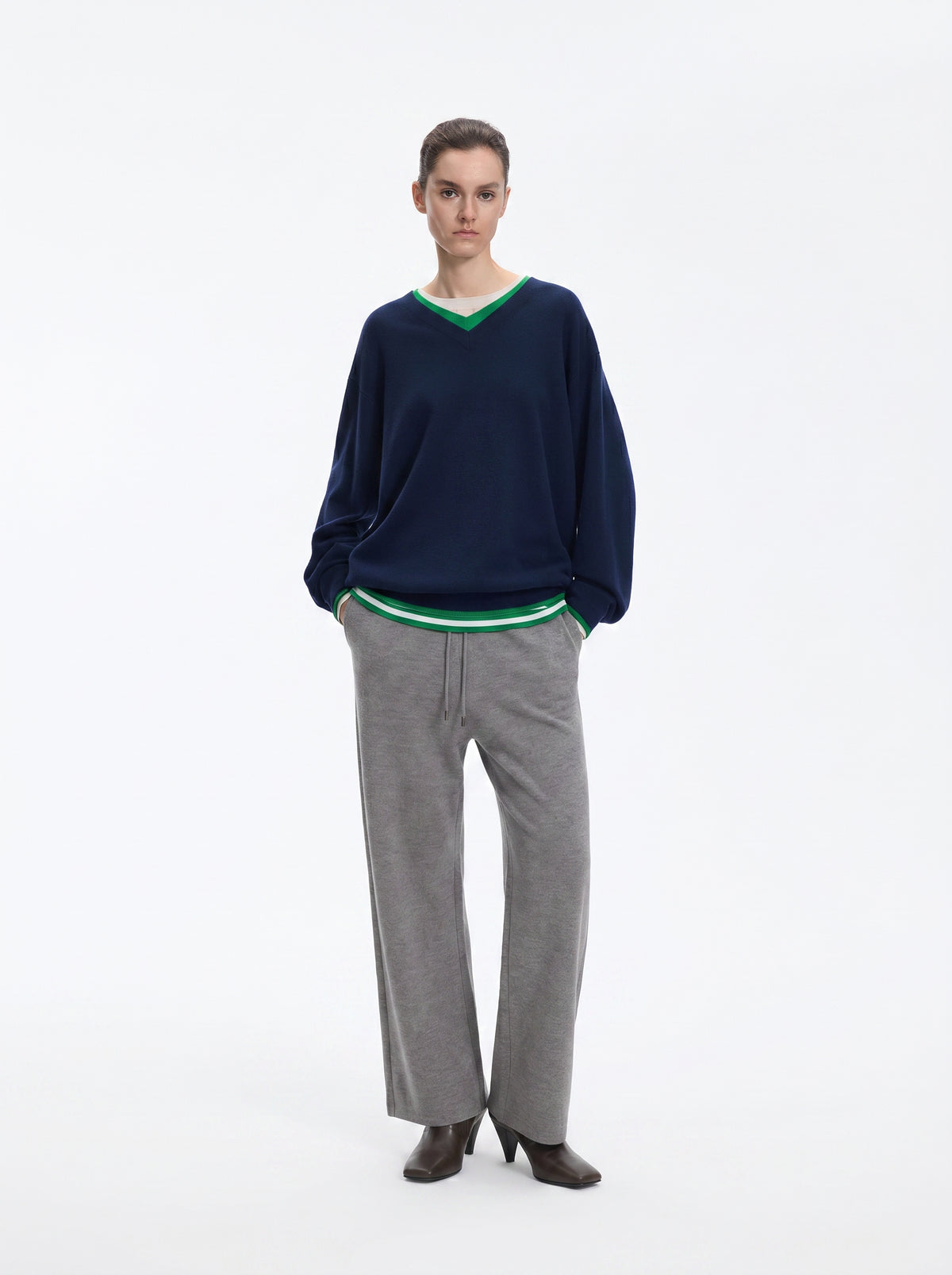 Sweater / JNBY Merino Wool Cashmere Blend V-Neck Pullover